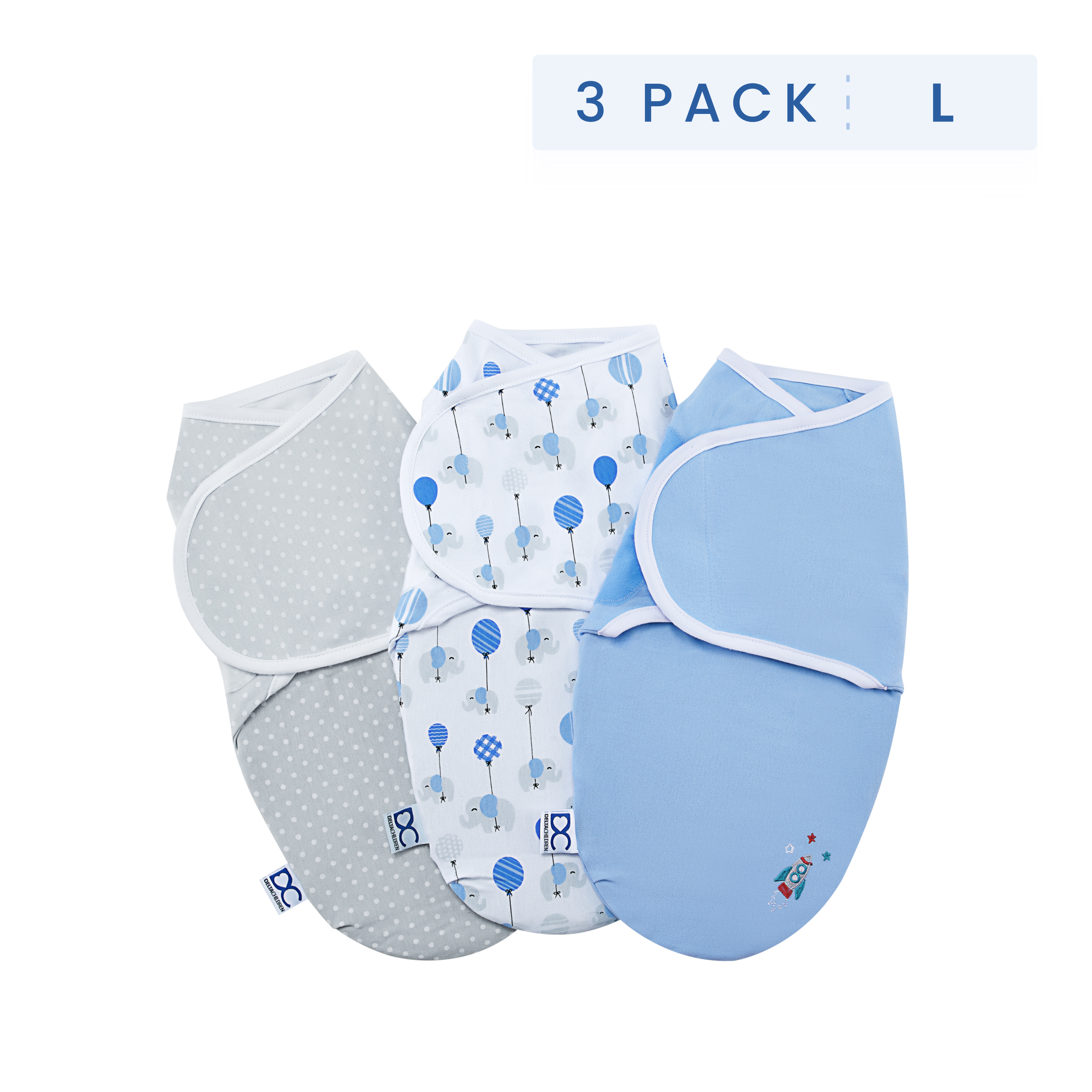 Little Lambs Adjustable Swaddle Wrap - Size Large, Fits Babies 3-6 Months/14-18 lbs., 3-Pack