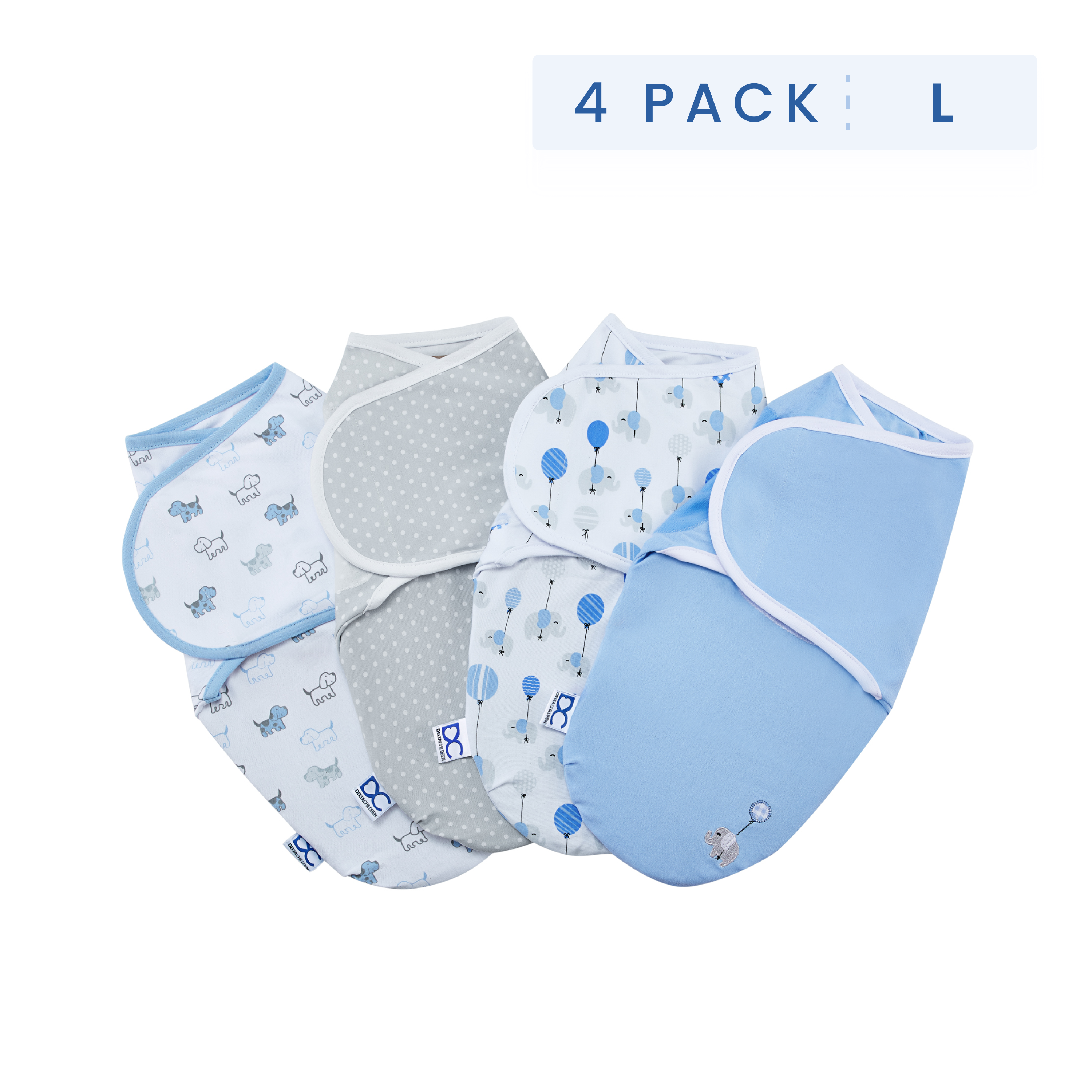 Little Lambs Adjustable Swaddle Wrap - Size Large, Fits Babies 3-6 Months/14-18 lbs., 4-Pack