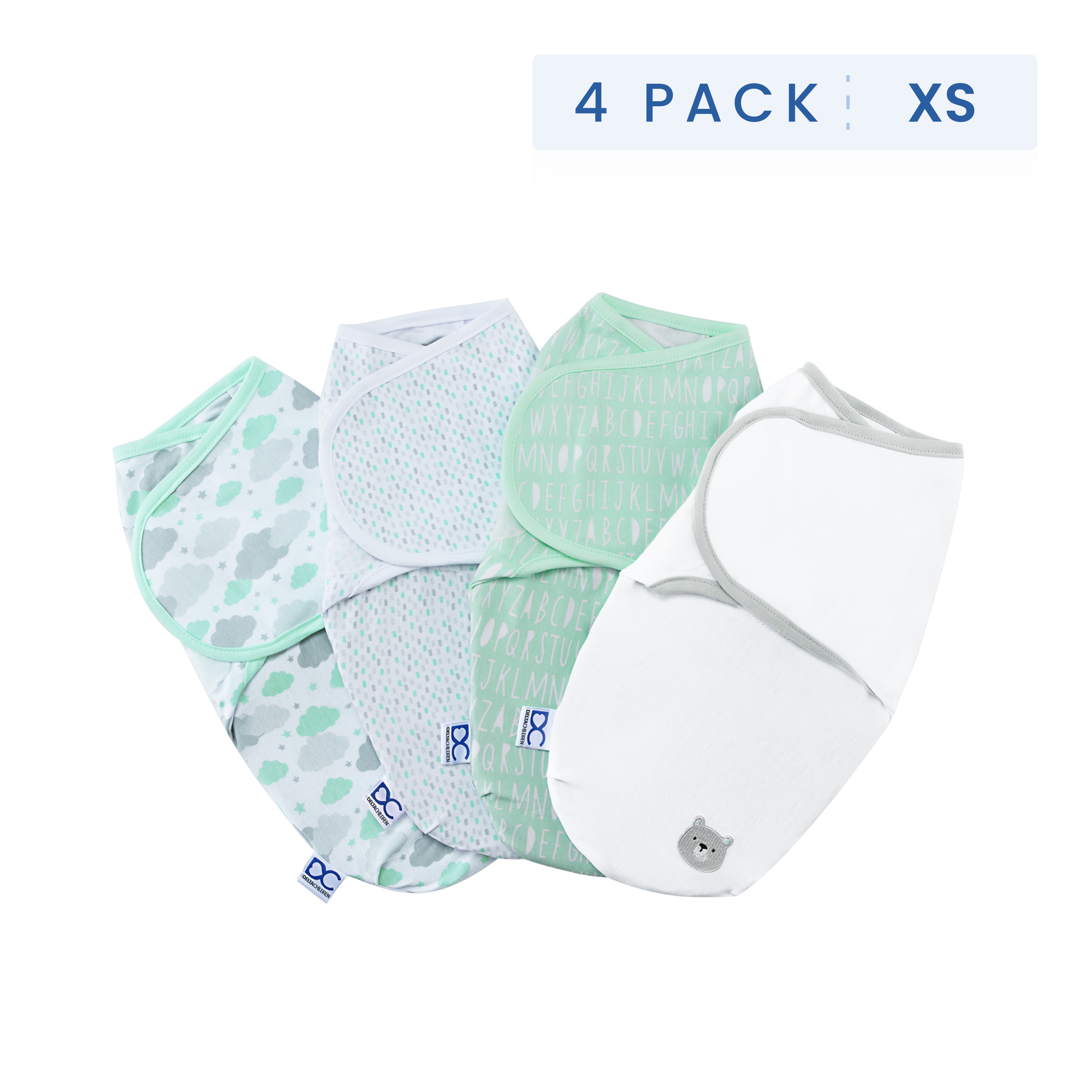 Little Lambs Adjustable Swaddle Wrap - Size Extra Small, Fits Babies 0-3 Months/4-7 lbs., 4-Pack