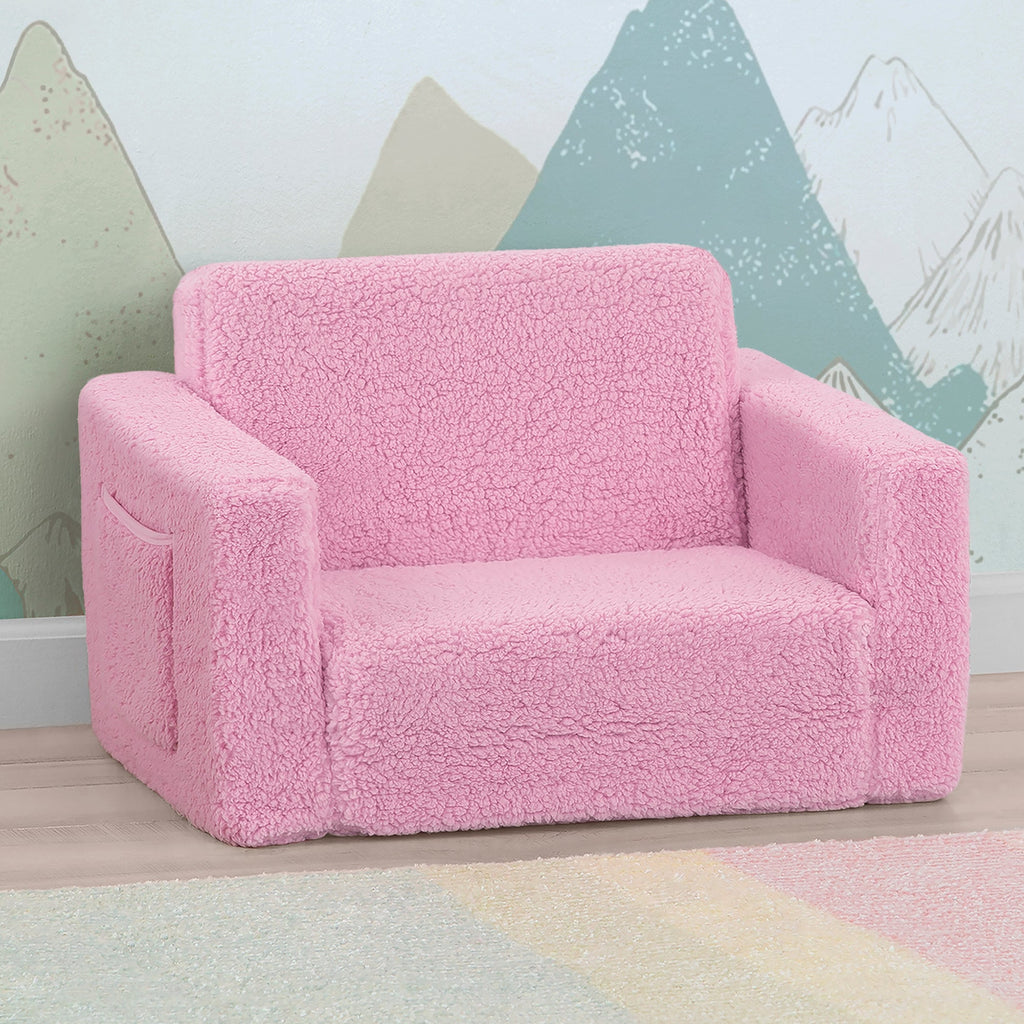 Cozee Flip-Out Sherpa 2-in-1 Convertible Chair to Lounger for Kids