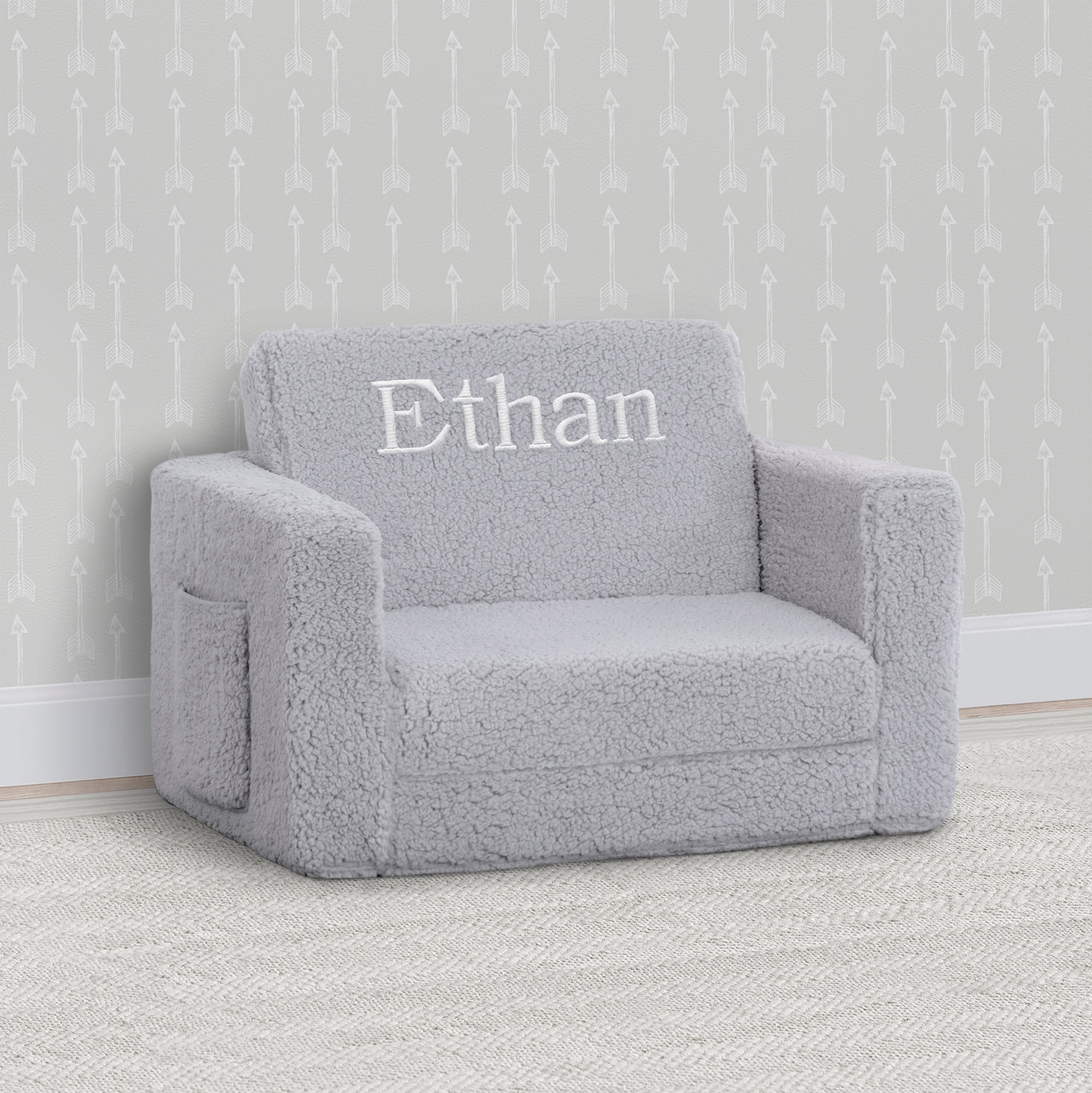 Personalized Cozee Flip-Out Sherpa 2-in-1 Convertible Chair to Lounger for Kids