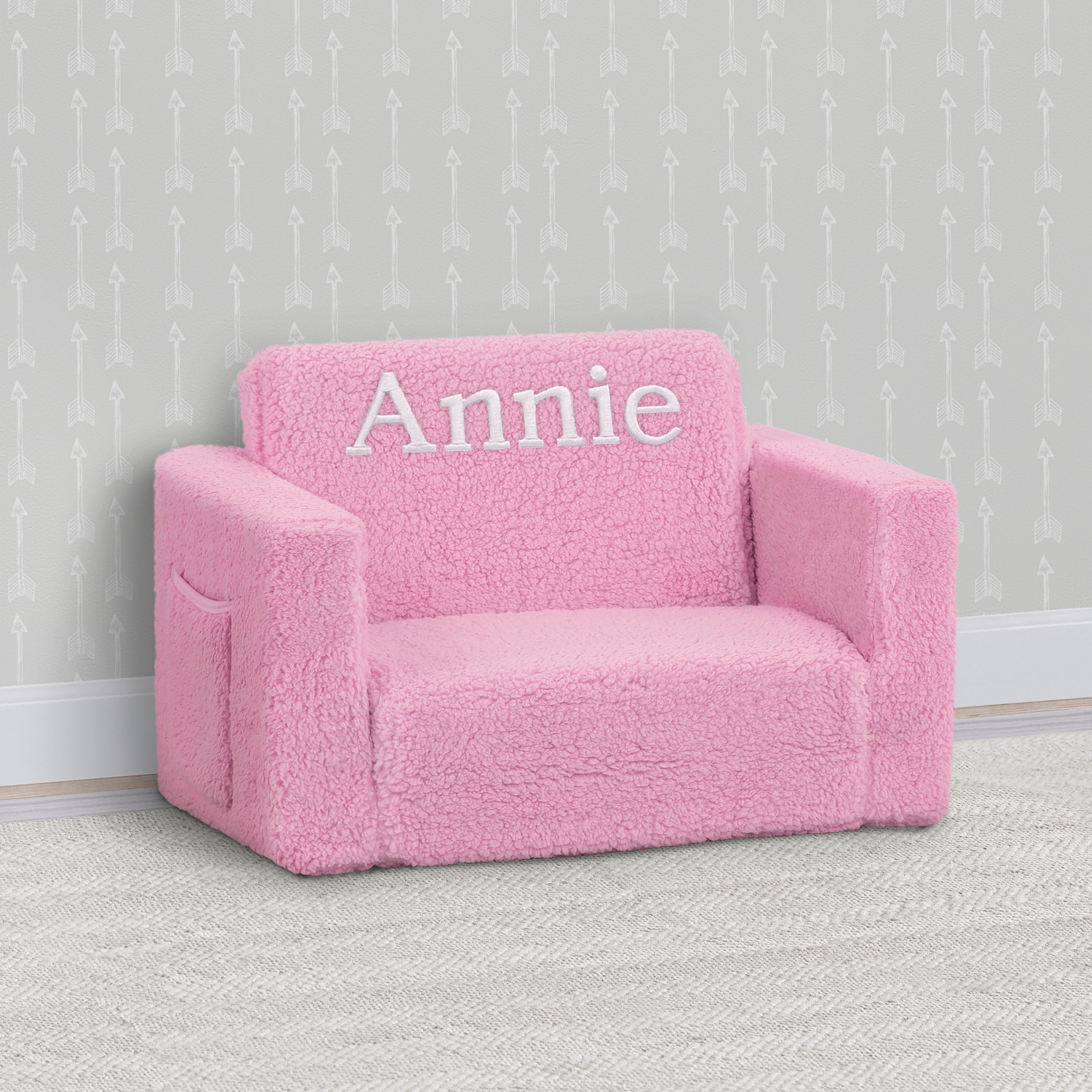 Personalized Cozee Flip-Out Sherpa 2-in-1 Convertible Chair to Lounger for Kids