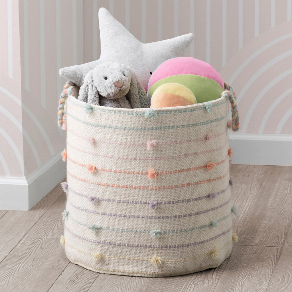 Pastel Pom-Pom Handwoven Basket